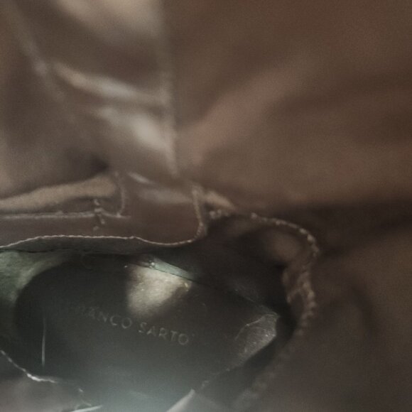 Franco Sarto Brown Knee High Riding Boots Chrome Zip Up Size 8.5M Neoprene Calf - Picture 16 of 16